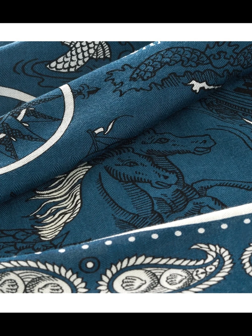 Authentic Hermès Tatouages Marins Shawl 140 Marine White Silk Cashmere Scarf - Picture 3 of 6